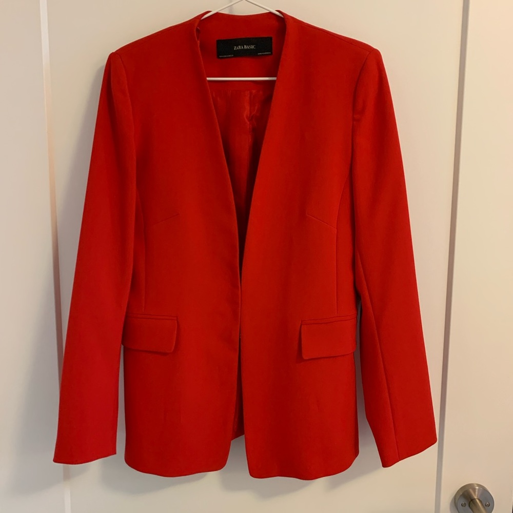 Zara Red Open-Front Blazer